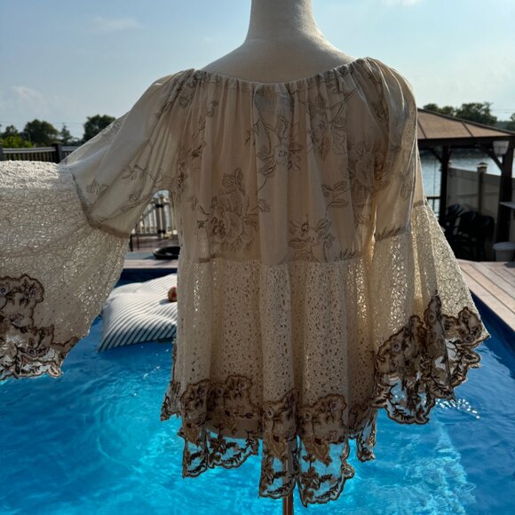 Nikki Danielle Boho Embordered Top Beige, Size Fits All - Picture 3 of 17